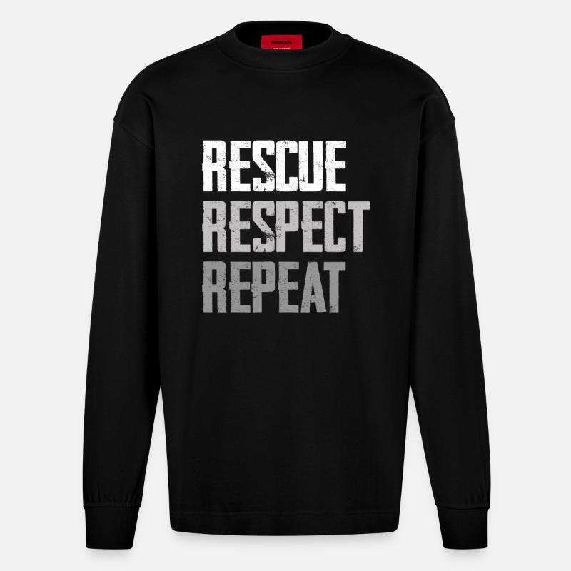 Rescue, Respect, Repeat Statement - Heavyweight Oversized Organic Longsleeve Shirt Made in EU - SOLID BLACK