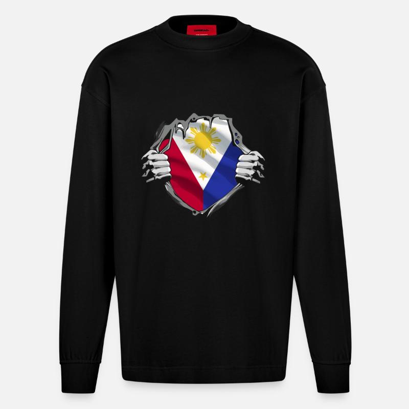 Drapeau philippin Pride - Manches longues bio épais oversize fabriqué en UE - SOLID BLACK