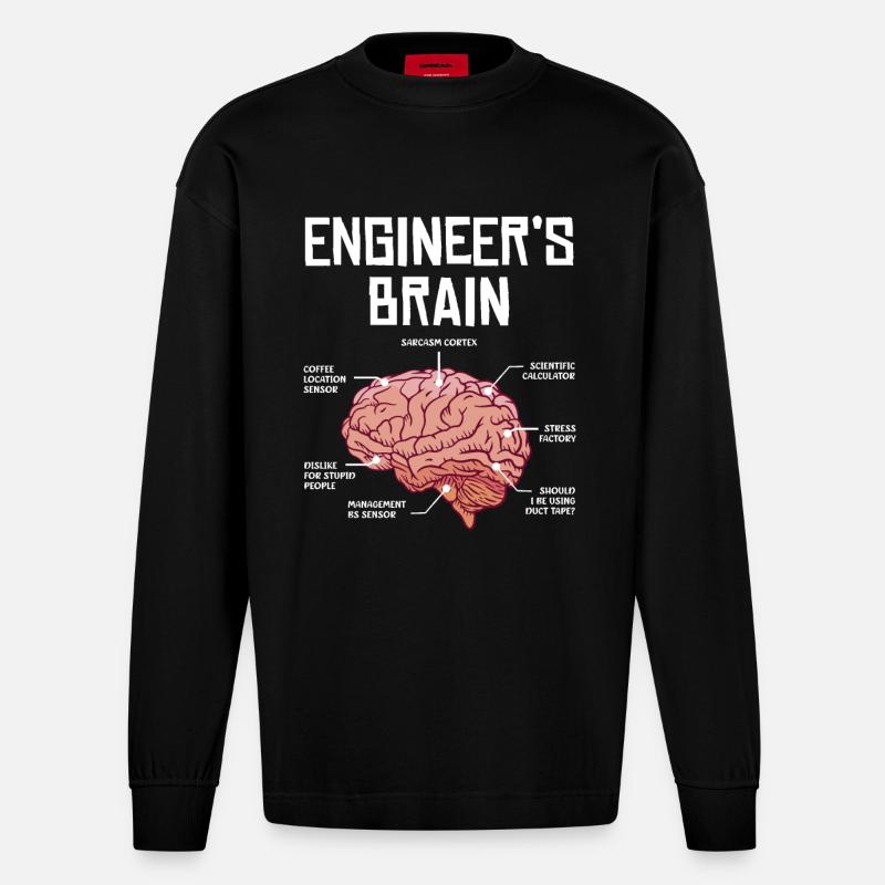 Engineer's Brain Funny Thoughts - Heavyweight Oversized Organic Longsleeve Shirt Made in EU - SOLID BLACK