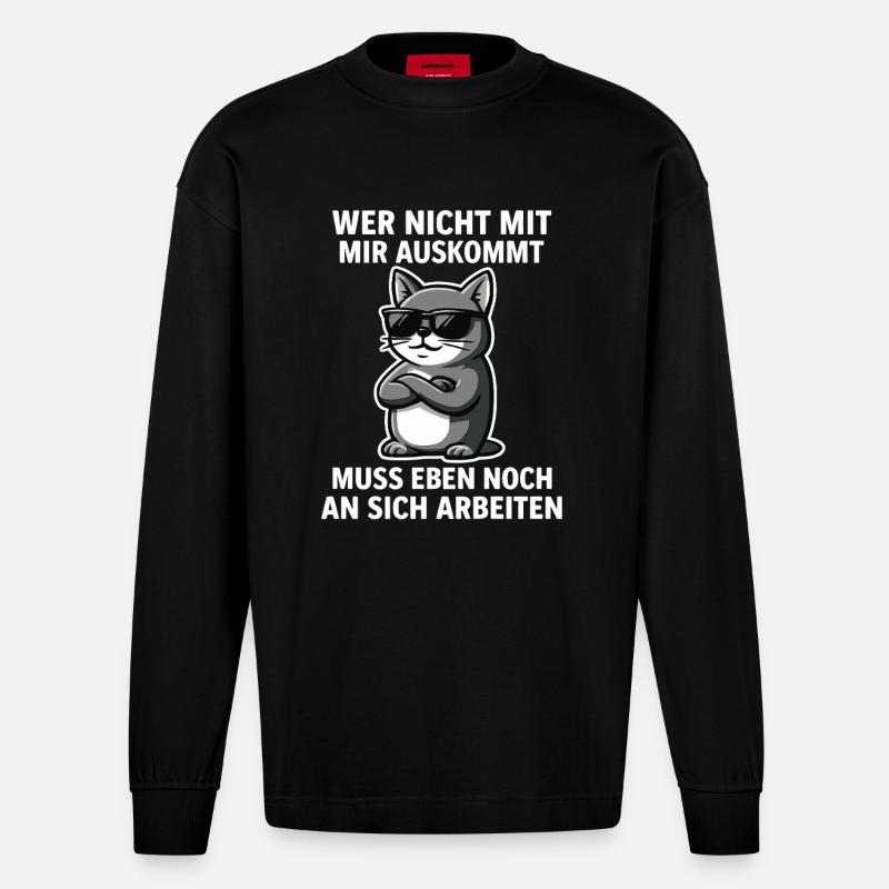 Coole Katze Spruch - Heavyweight Oversized Organic Langarmshirt Made in EU - SOLID BLACK