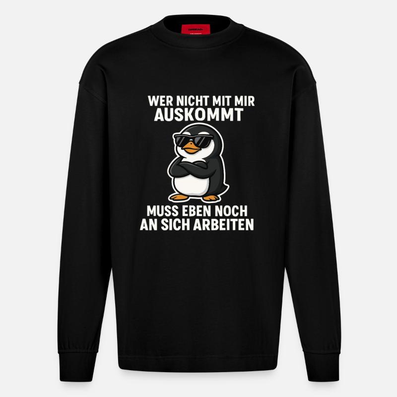 Dicton de pingouin cool - Manches longues bio épais oversize fabriqué en UE - SOLID BLACK