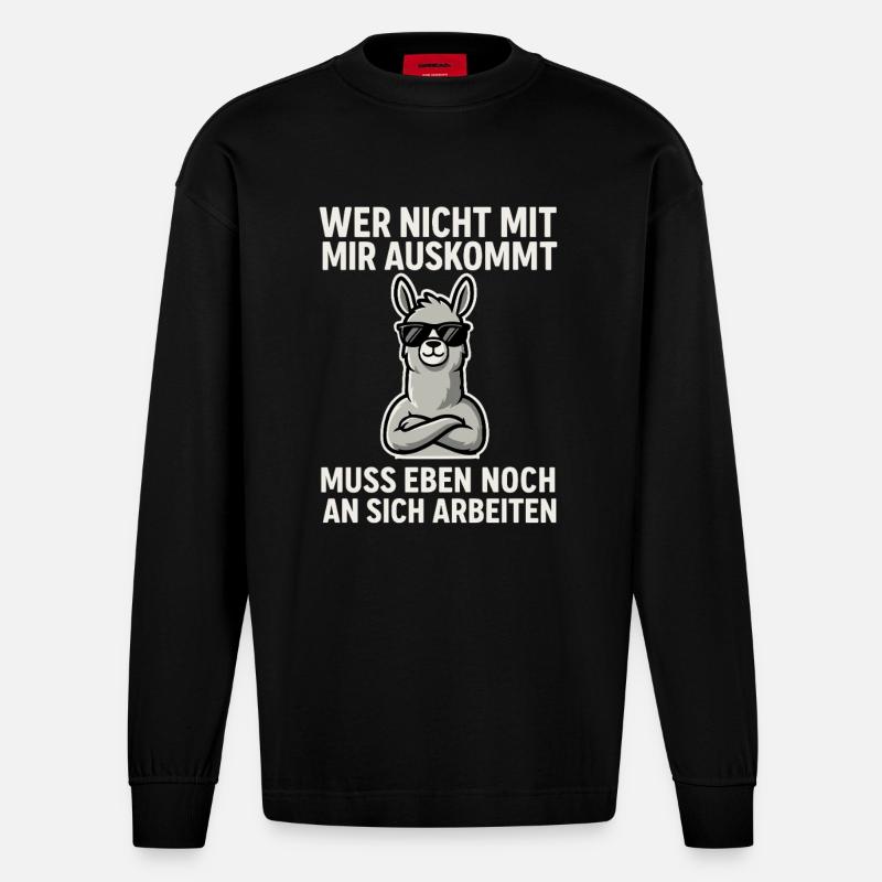 Selbstbewusst Lama Spruch - Heavyweight Oversized Organic Langarmshirt Made in EU - SOLID BLACK