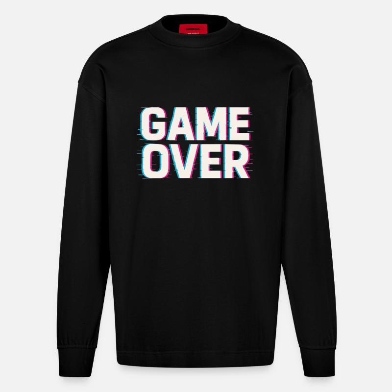 Game Over – Glitch Effect - Heavyweight Oversized Organic Longsleeve Shirt Made in EU - SOLID BLACK