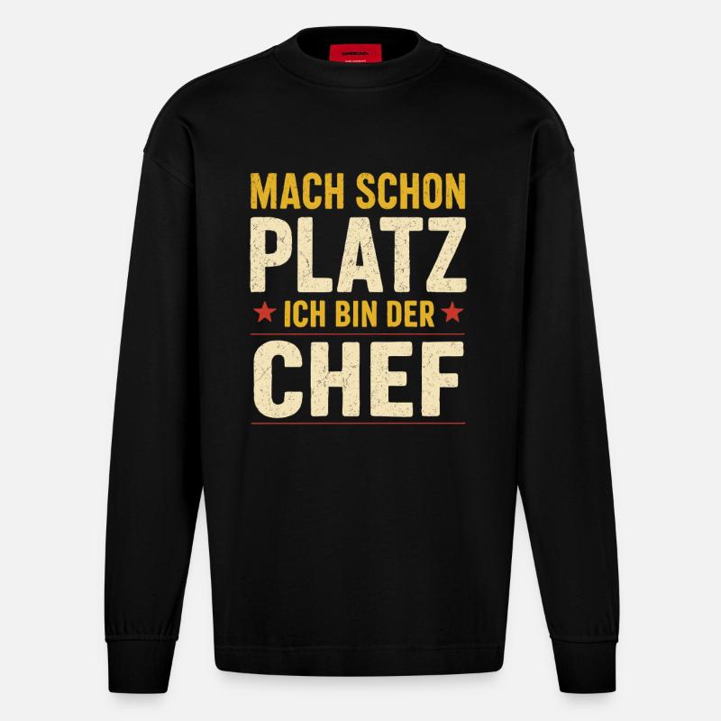 Ich bin der Chef – Spruch - Heavyweight Oversized Organic Langarmshirt Made in EU - SOLID BLACK