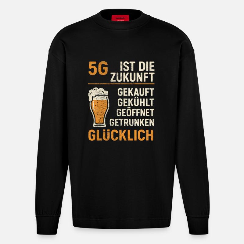 5G Bier Spruch - Heavyweight Oversized Organic Langarmshirt Made in EU - SOLID BLACK