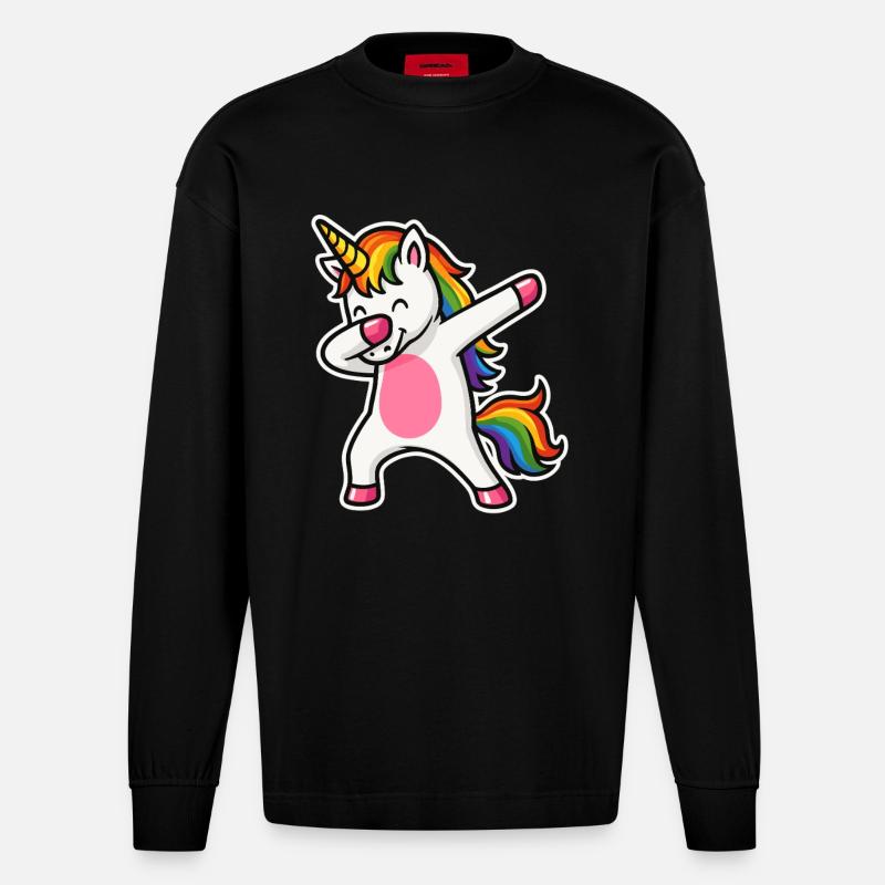 Dabbing Einhorn – Regenbogenpower & Spaß - Heavyweight Oversized Organic Langarmshirt Made in EU - SOLID BLACK