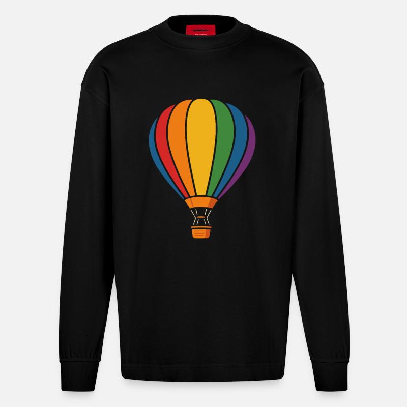 Regenbogen Heißluftballon – Abenteuer Luft - Heavyweight Oversized Organic Langarmshirt Made in EU - SOLID BLACK
