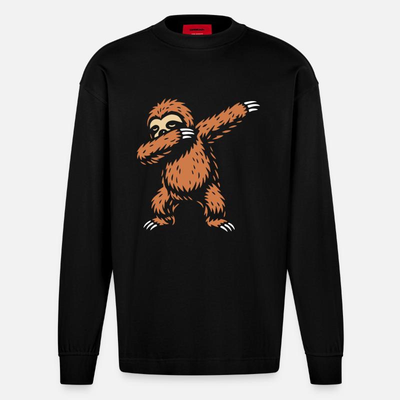Dabbing Sloth - Dab Dance - Gift - Heavyweight Oversized Organic Longsleeve Shirt Made in EU - SOLID BLACK