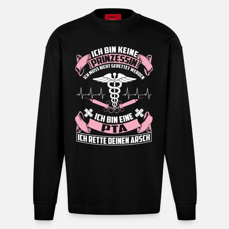 PTA - assistant technique pharmaceutique - Manches longues bio épais oversize fabriqué en UE - SOLID BLACK