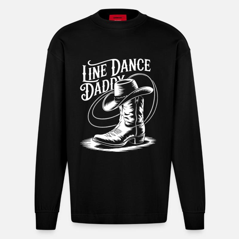 Line Dance Daddy Boots - Heavyweight Oversized Organic Langarmshirt Made in EU - SOLID BLACK