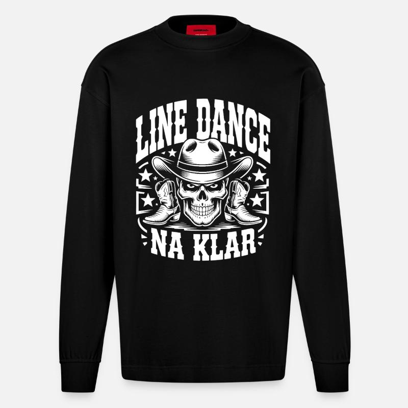 Line Dance Skull Cowboy - Heavyweight Oversized Organic Langarmshirt Made in EU - SOLID BLACK