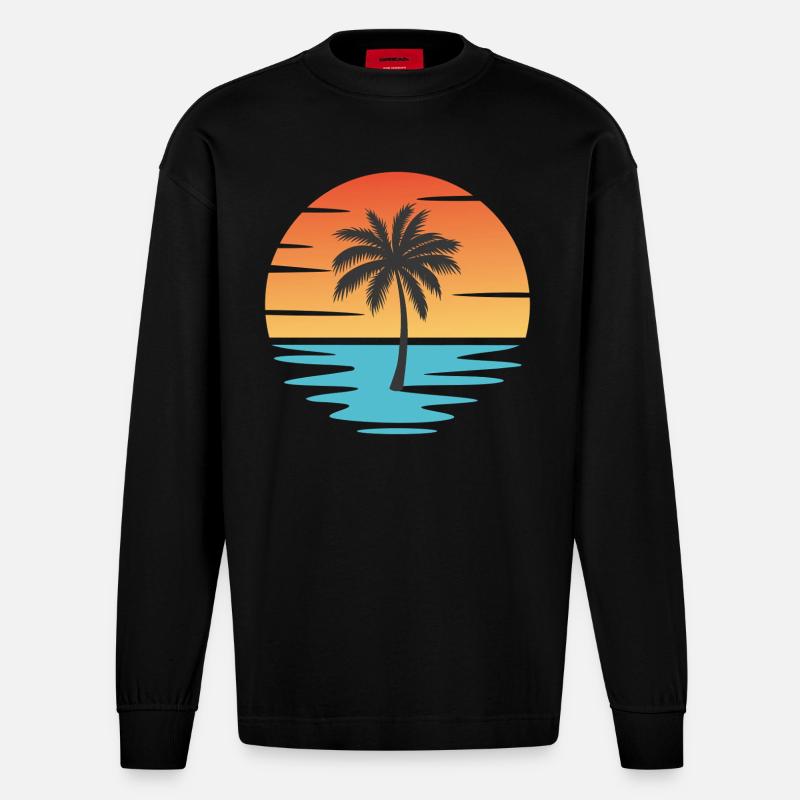 Plage Coucher de soleil - Manches longues bio épais oversize fabriqué en UE - SOLID BLACK