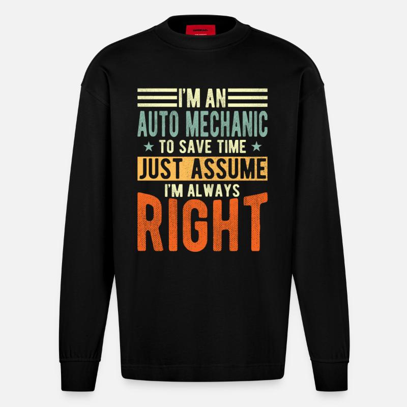 Automechaniker - Heavyweight Oversized Organic Langarmshirt Made in EU - SOLID BLACK