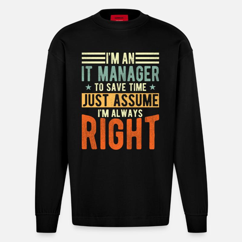 Responsable informatique - Manches longues bio épais oversize fabriqué en UE - SOLID BLACK