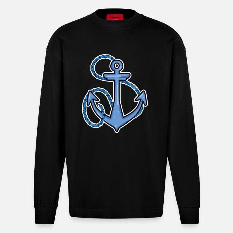 Anker Symbol - Heavyweight Oversized Organic Langarmshirt Made in EU - SOLID BLACK