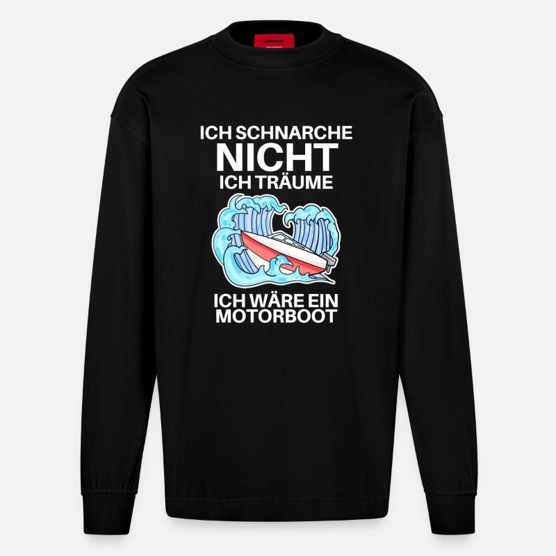 Motorboot Boote Boot - Heavyweight Oversized Organic Langarmshirt Made in EU - SOLID BLACK