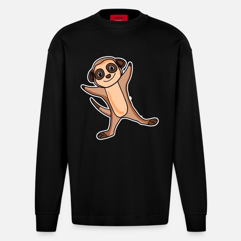 Erdmännchen Sticker - Heavyweight Oversized Organic Langarmshirt Made in EU - SOLID BLACK