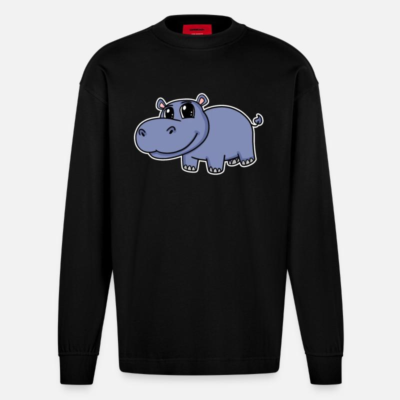 Hippopotame - Manches longues bio épais oversize fabriqué en UE - SOLID BLACK