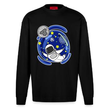 4 years old boy - 4 birthday - I am 4 - Heavyweight Oversized Organic Longsleeve Shirt Made in EU - SOLID BLACK - Front