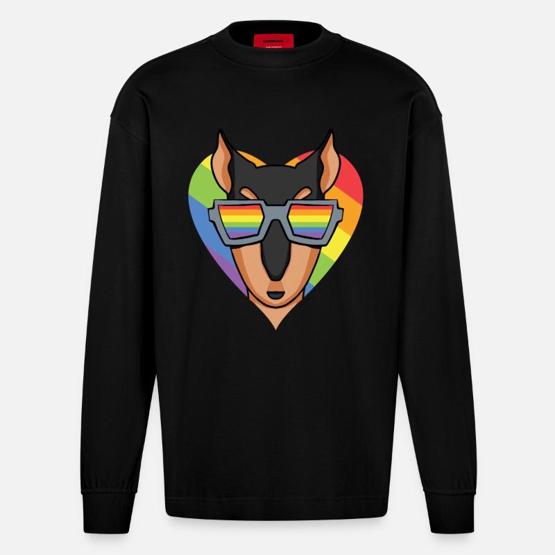 LGBT Hund Dobermann Regenbogen - Heavyweight Oversized Organic Langarmshirt Made in EU - SOLID BLACK