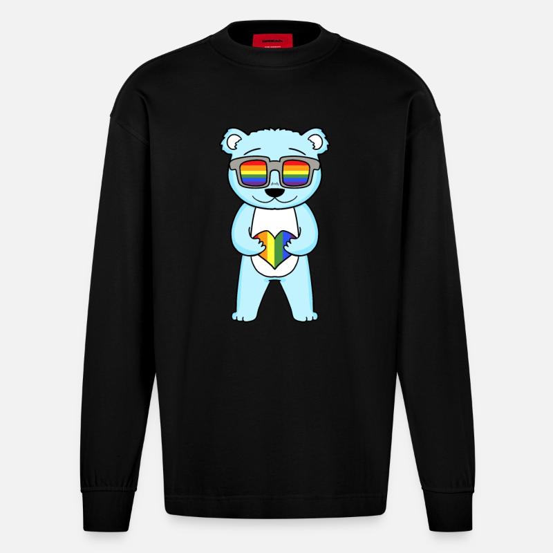 LGBT Tier Bär Regenbogen - Heavyweight Oversized Organic Langarmshirt Made in EU - SOLID BLACK