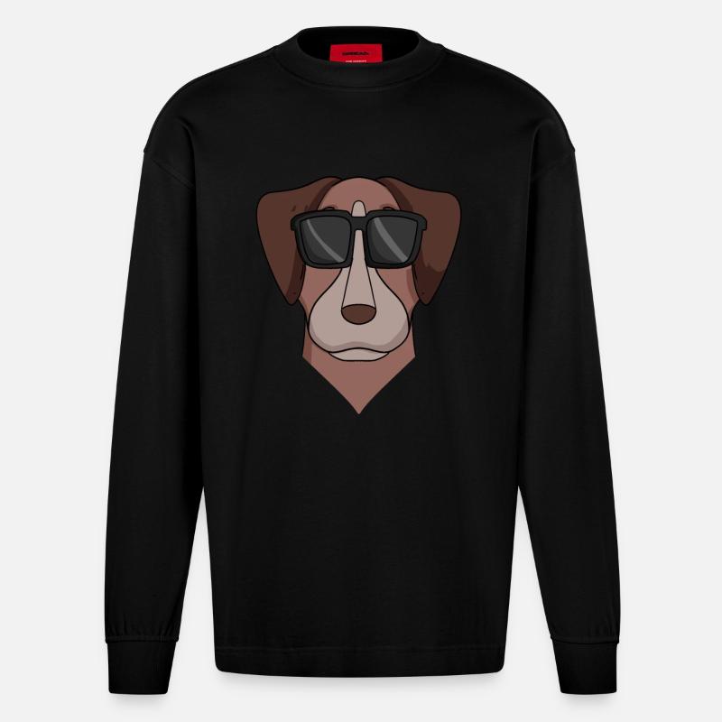 Pointer Chien Race de Chien - Manches longues bio épais oversize fabriqué en UE - SOLID BLACK