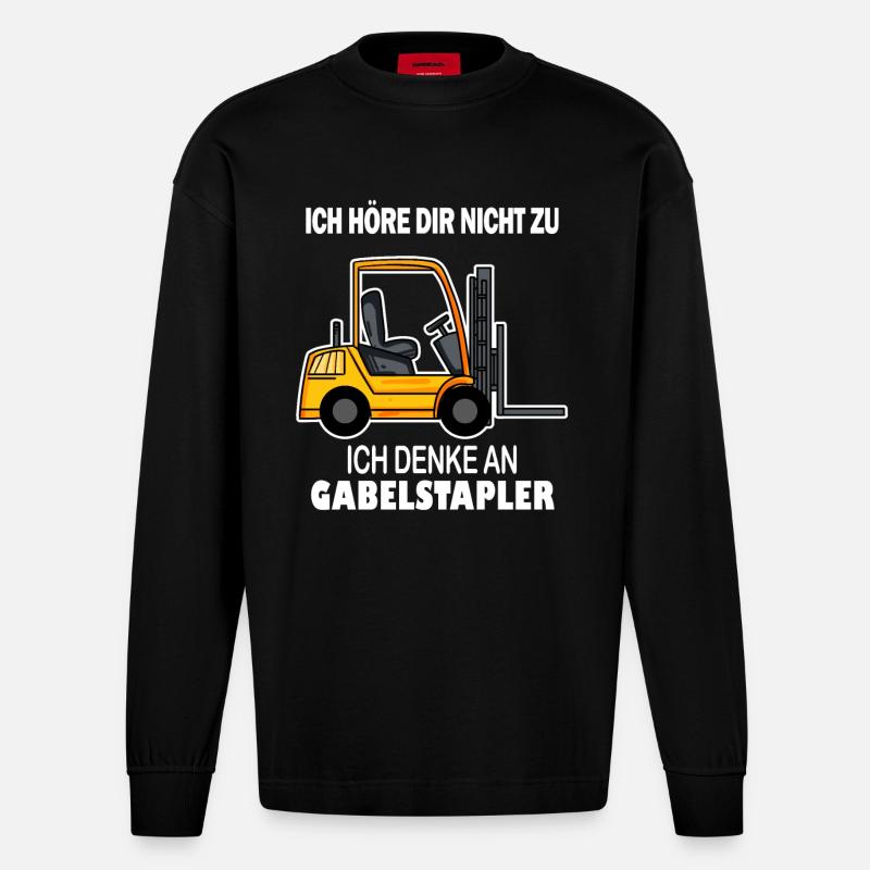 Staplerfahrer Gabelstapler Stapler - Heavyweight Oversized Organic Langarmshirt Made in EU - SOLID BLACK