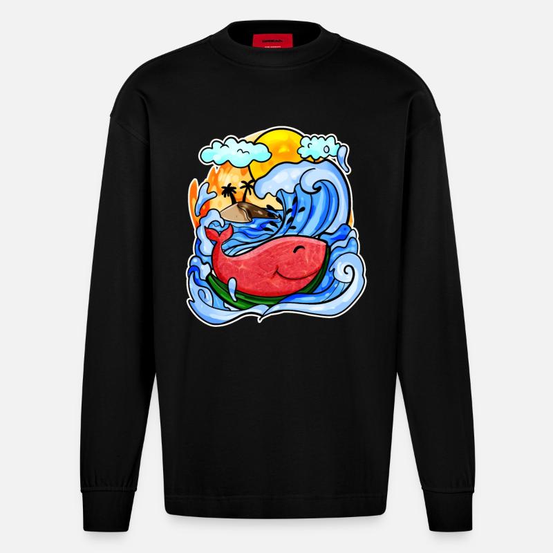 Baleine pastèque - Manches longues bio épais oversize fabriqué en UE - SOLID BLACK