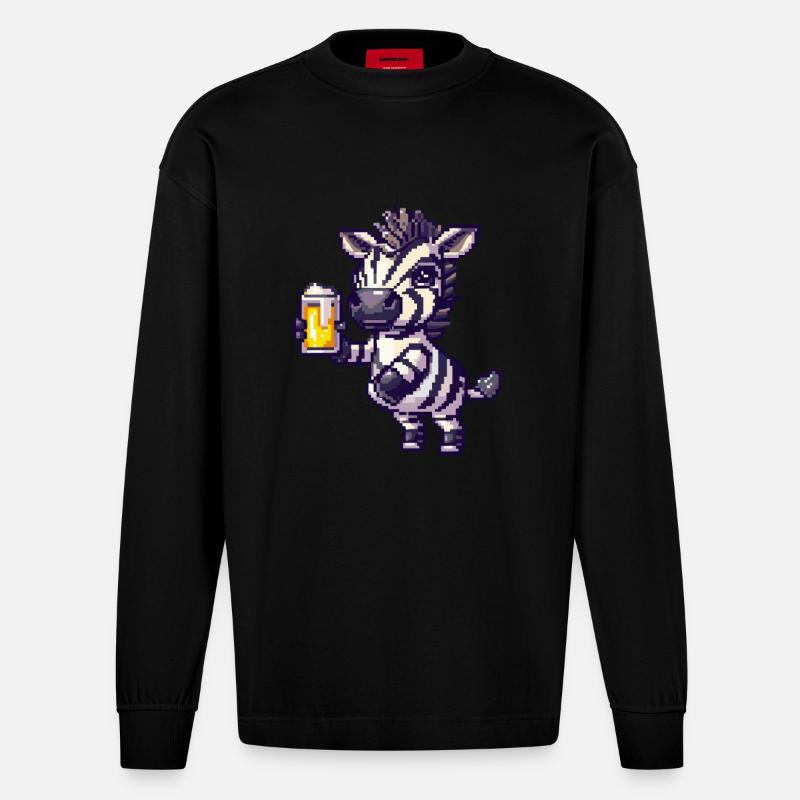 Bière Zebra Pixel - Manches longues bio épais oversize fabriqué en UE - SOLID BLACK