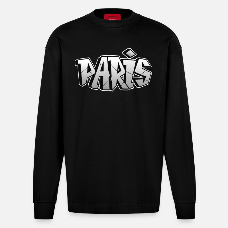 Paris Graffiti - Heavyweight Oversized Organic Langarmshirt Made in EU - SOLID BLACK