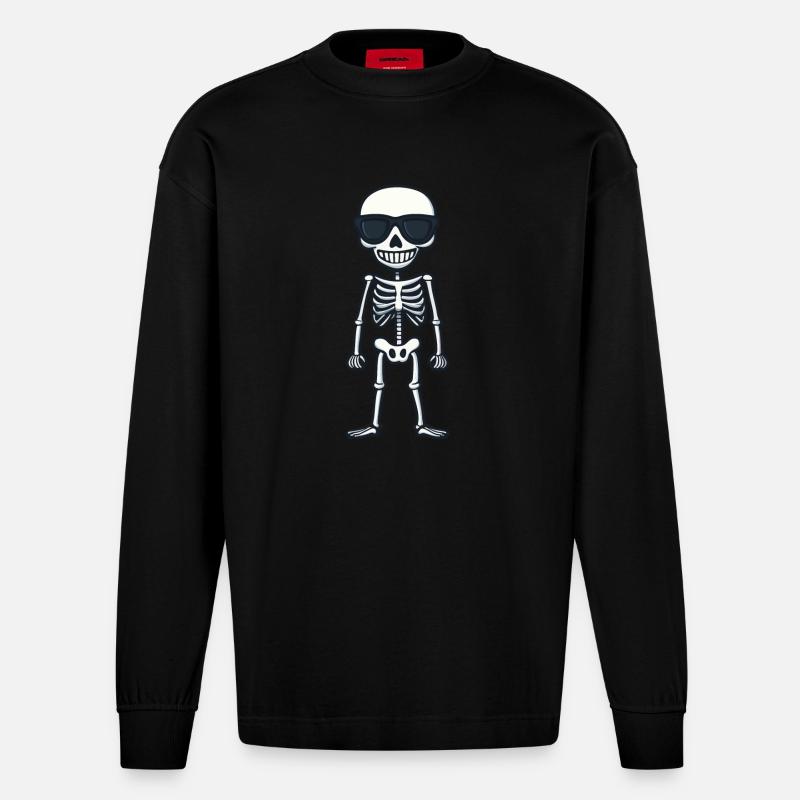 Skelett Comic Halloween Cool - Heavyweight Oversized Organic Langarmshirt Made in EU - SOLID BLACK