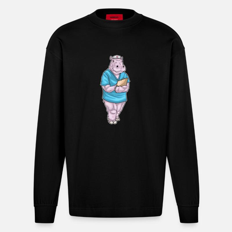 Infirmière hippopotame - Manches longues bio épais oversize fabriqué en UE - SOLID BLACK