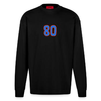 80. 80 JAHRE. 80. JAHRESTAG. 80-JÄHRIGES JUBILÄUM. - Heavyweight Oversized Organic Langarmshirt Made in EU - SOLID BLACK - Vorne
