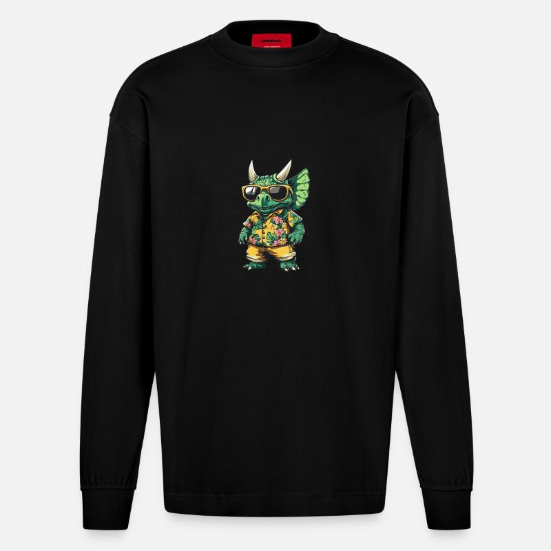 Dinosaurier triceratops Comic Urlaub - Heavyweight Oversized Organic Langarmshirt Made in EU - SOLID BLACK