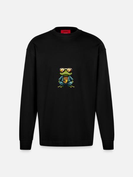 Frog Cool Summer - Heavyweight Oversized Organic Longsleeve Shirt Made in EU - SOLID BLACK
