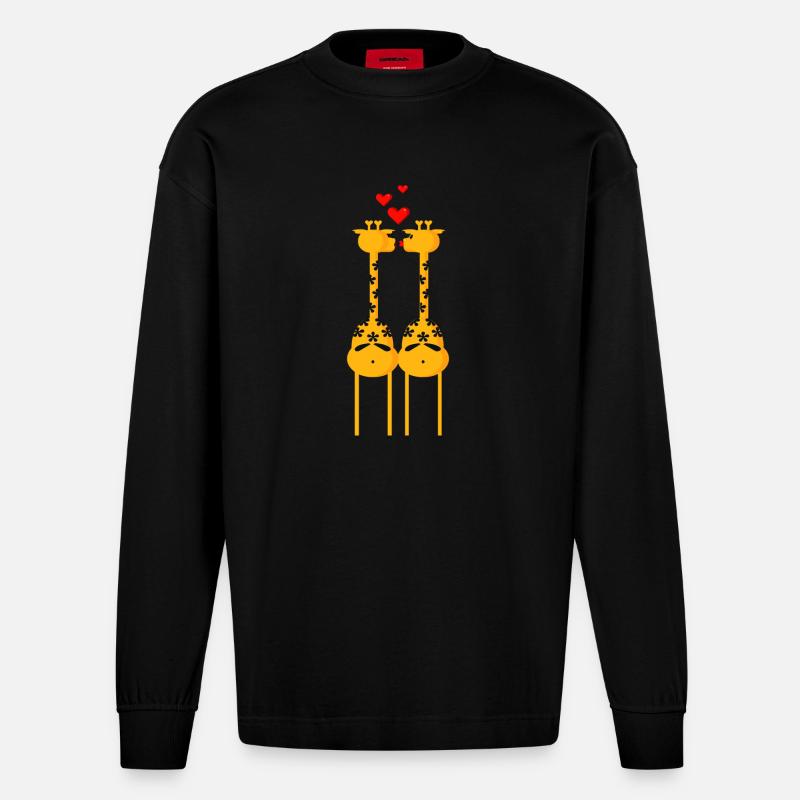 2 giraffes (ddp) - Heavyweight Oversized Organic Langarmshirt Made in EU - SOLID BLACK