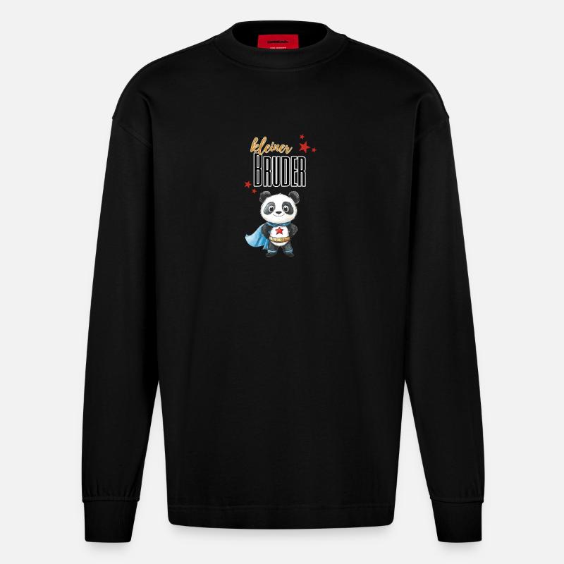 Kleiner Bruder Panda Superheld - Heavyweight Oversized Organic Langarmshirt Made in EU - SOLID BLACK