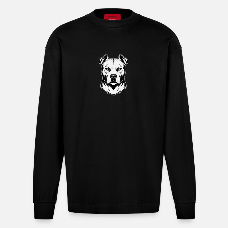 Pitbull Design schwarzweiss - Heavyweight Oversized Organic Langarmshirt Made in EU - SOLID BLACK