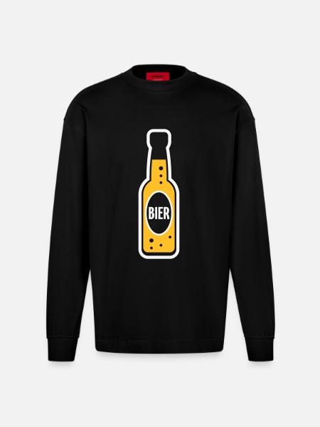 Bierflasche (Bier / Bierchen / NEG 2C) - Heavyweight Oversized Organic Langarmshirt Made in EU - SOLID BLACK