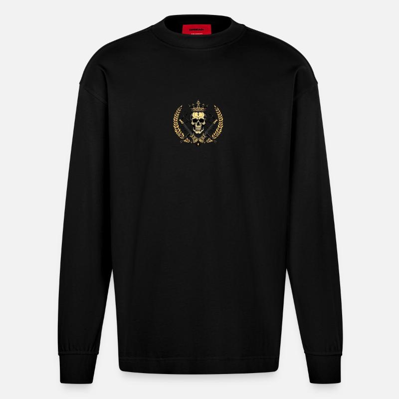 Skull - Heavyweight Oversized Organic Langarmshirt Made in EU - SOLID BLACK