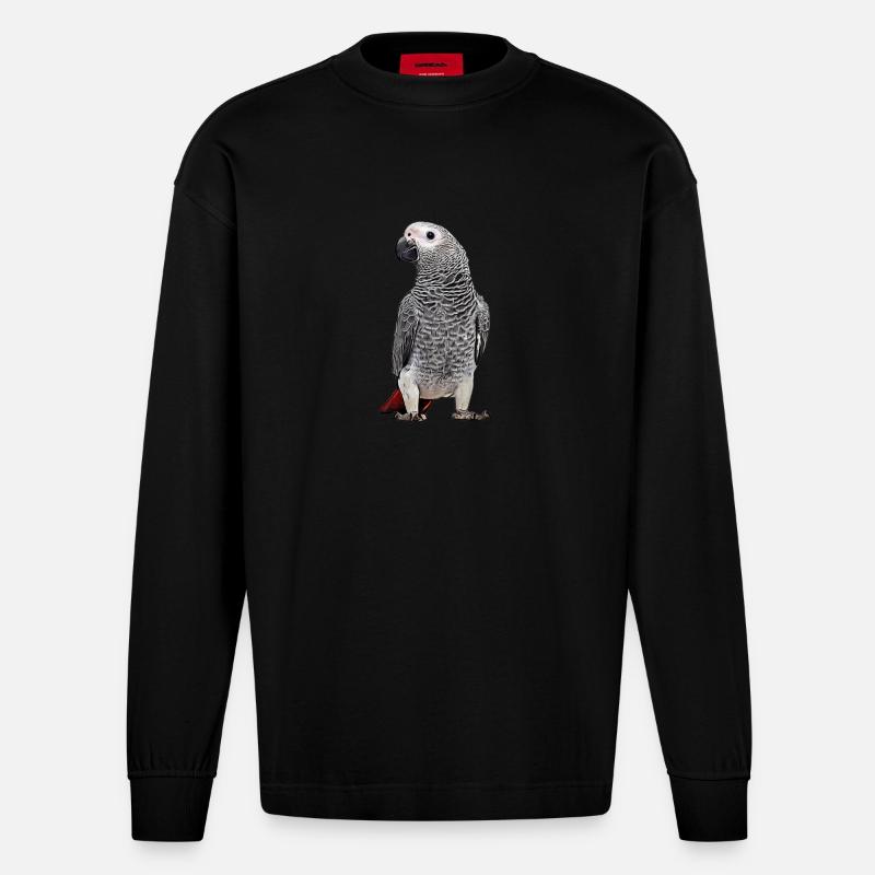 Afrikanischer Graupapagei - Heavyweight Oversized Organic Langarmshirt Made in EU - SOLID BLACK