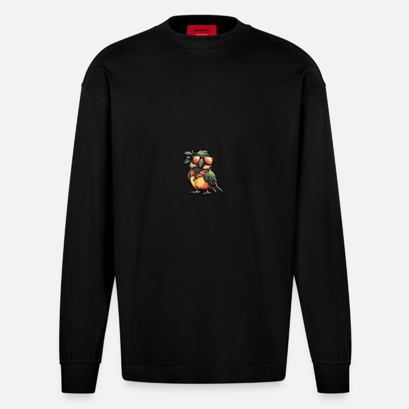 Papagai Bande dessinée Cool Été - Manches longues bio épais oversize fabriqué en UE - SOLID BLACK