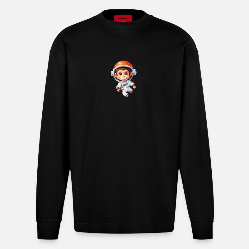 Singe de l’espace - Manches longues bio épais oversize fabriqué en UE - SOLID BLACK
