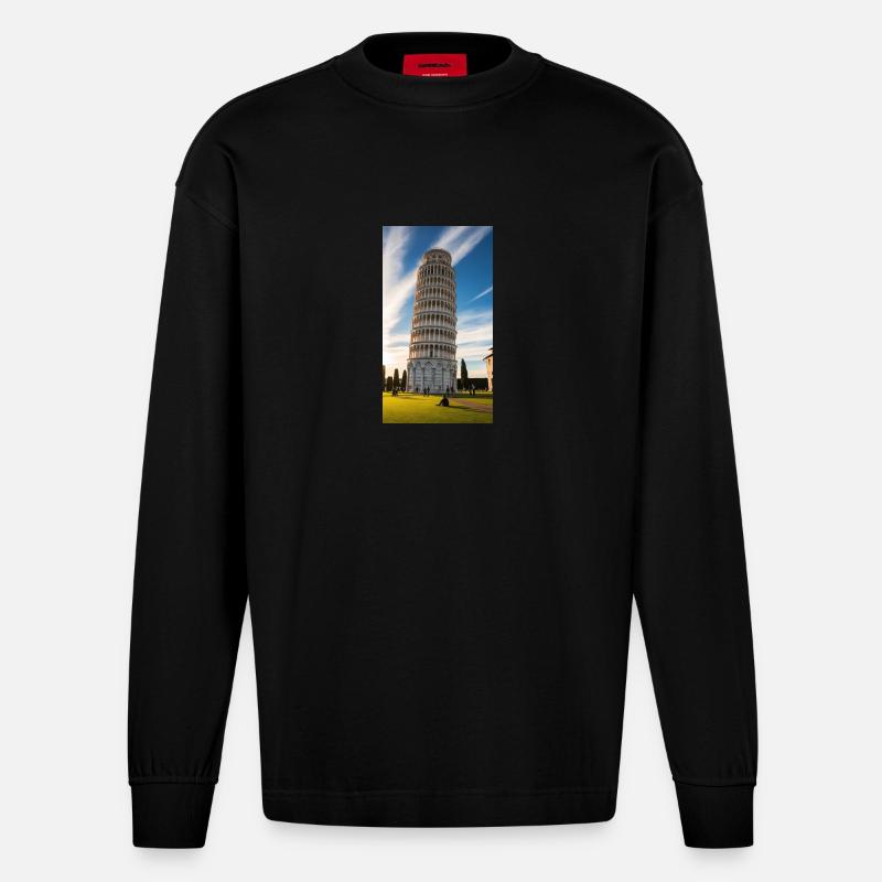 Der Schiefe Turm von Pisa - Heavyweight Oversized Organic Langarmshirt Made in EU - SOLID BLACK