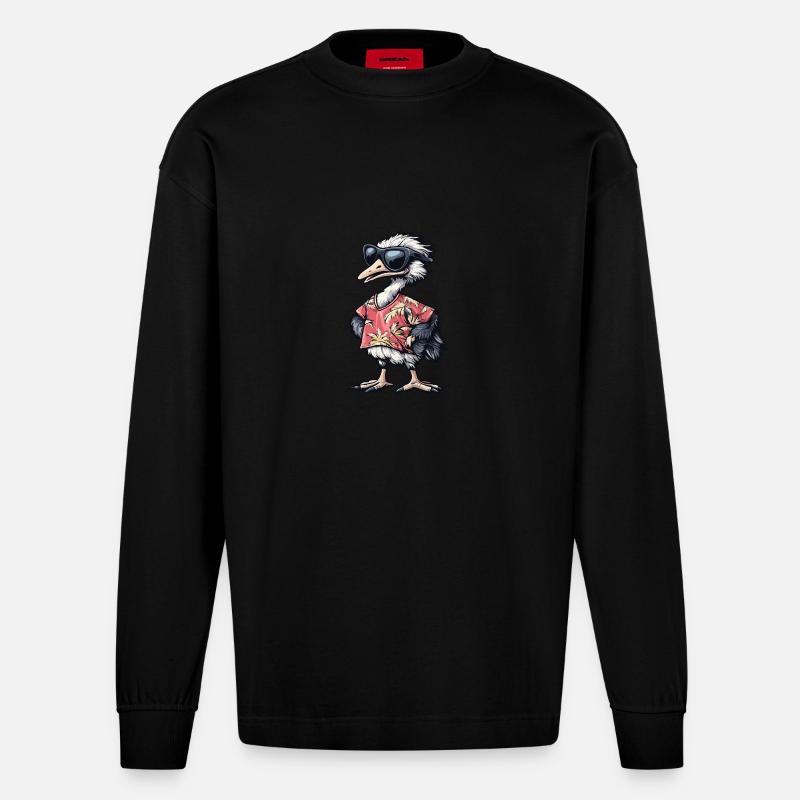 Strauß Comic Urlaub - Heavyweight Oversized Organic Langarmshirt Made in EU - SOLID BLACK
