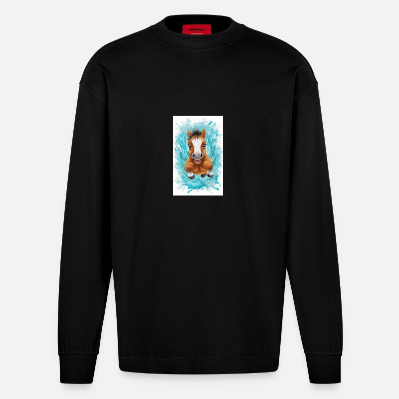 Petit cheval flottant - Manches longues bio épais oversize fabriqué en UE - SOLID BLACK