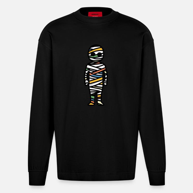 Mumie Halloween Comic - Heavyweight Oversized Organic Langarmshirt Made in EU - SOLID BLACK