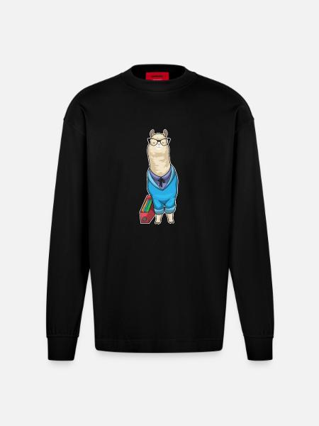 Alpaca Secretary Folder Office - Heavyweight Oversized Organic Longsleeve Shirt Made in EU - SOLID BLACK
