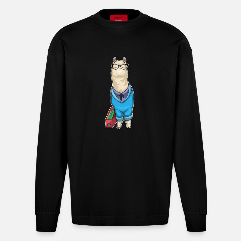 Alpaca Secretary Folder Office - Heavyweight Oversized Organic Longsleeve Shirt Made in EU - SOLID BLACK