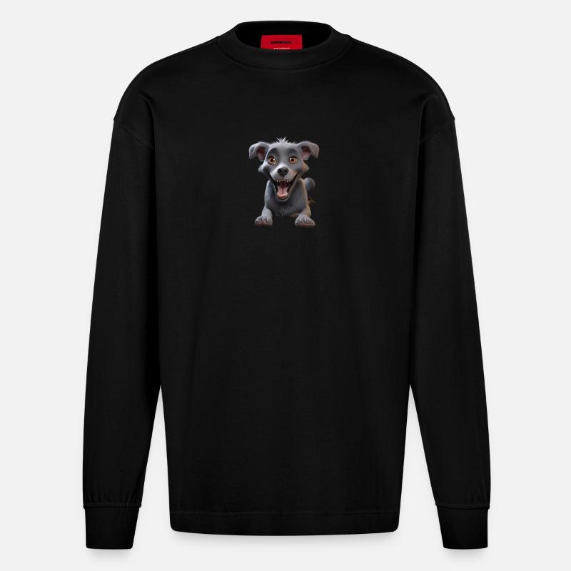 Wartender Hund - Heavyweight Oversized Organic Langarmshirt Made in EU - SOLID BLACK